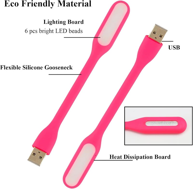 Soseelnee Mini Flexible Light, Portable USB Led Reading Night Lamp for PC Laptop Computer Notebook Power Bank - 2 Pack (Pink) - Image 4